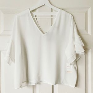 Forever 21 | Ivory ruffle cut-out blouse